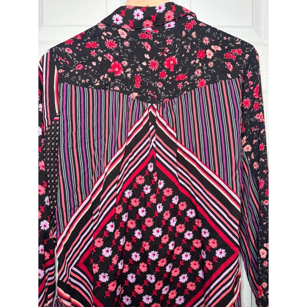 NWT Free People Hazel Womens Floral Stripe Mixed Print Button Down Blouse Small